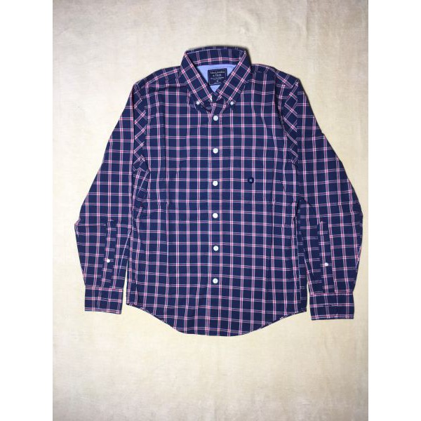 Áo sơ mi công sở nam tay dài cotton cổ bẻ sọc caro Abercrombie&Fitch size XS