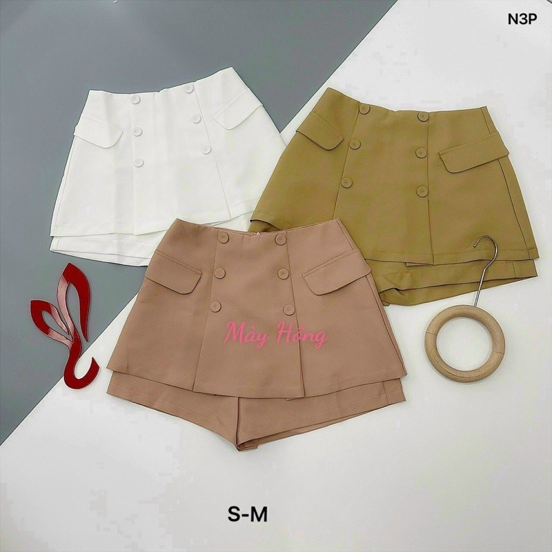 Quần short nữ giả dáng chân váy ngắn thiết kế cao cấp, Quần giả váy 6 cúc bọc túi giả 2 bên LY alohashop91