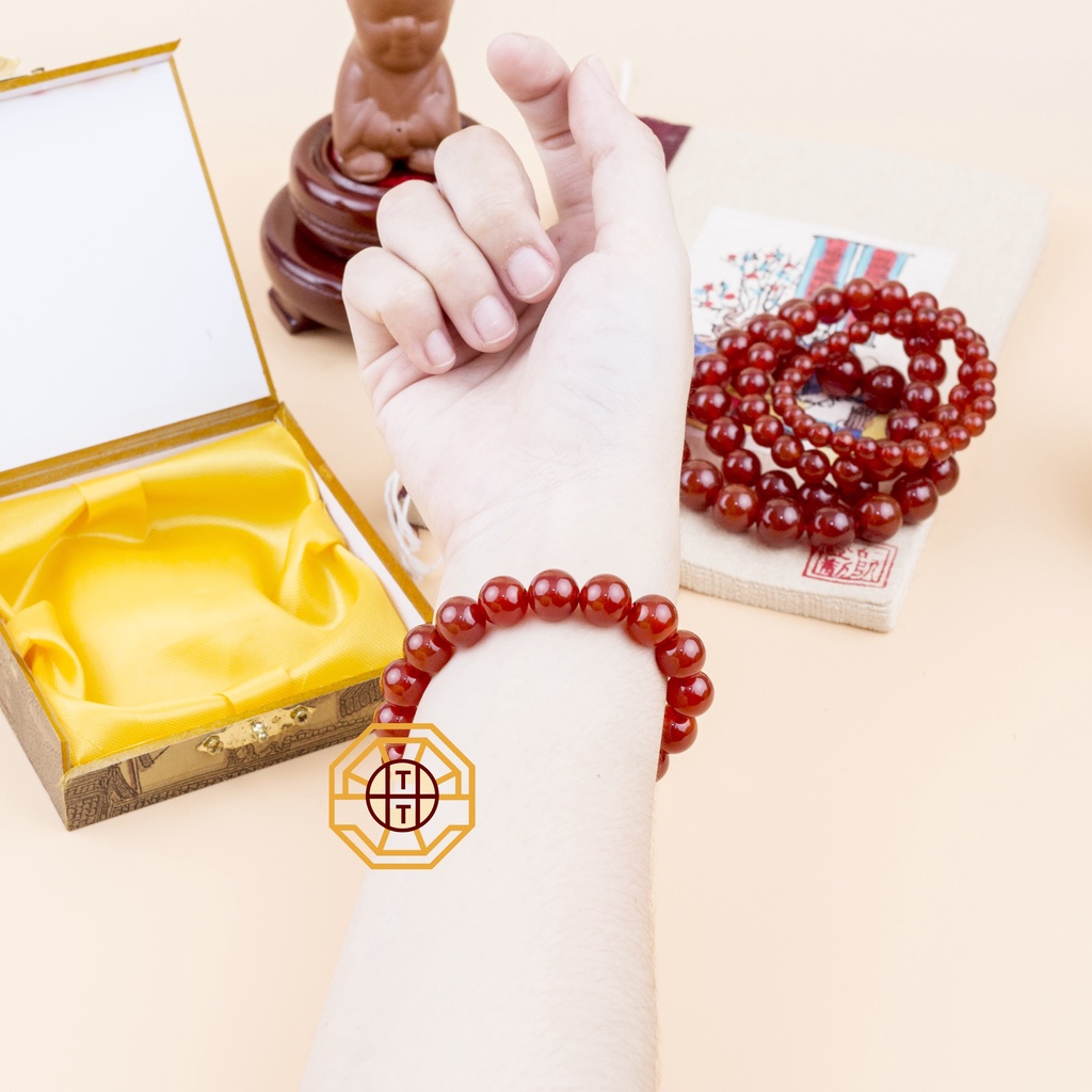 Vòng tay phong thủy đá MNao Đỏ [TẶNG HỘP GỖ CAO CẤP] may mắn tài lộc nam nữ mệnh Hỏa Thổ - Phong Thủy Tây Tạng