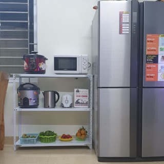Kệ sắt v lỗ 3 tầng dài 100cm rộng 30 cm cao 100cm màu trắng - kệ sắt để đồ lắp ghép thông minh