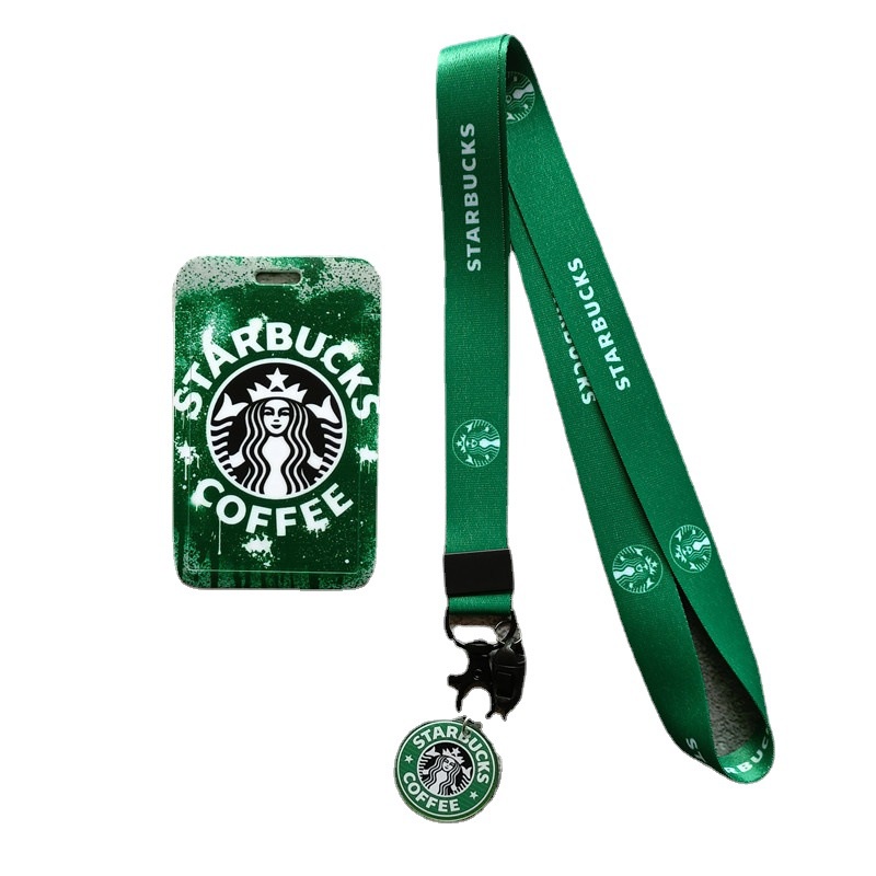 Vỏ Bọc Thẻ Tên Họa Tiết Starbucks Có Dây Đeo Tháo Gỡ Được Tiện Dụng