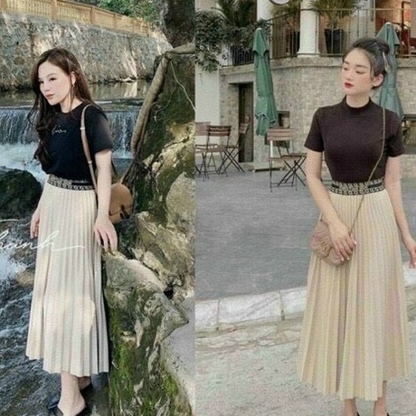 Chân váy xếp ly cạp chun chữ Quảng Châu