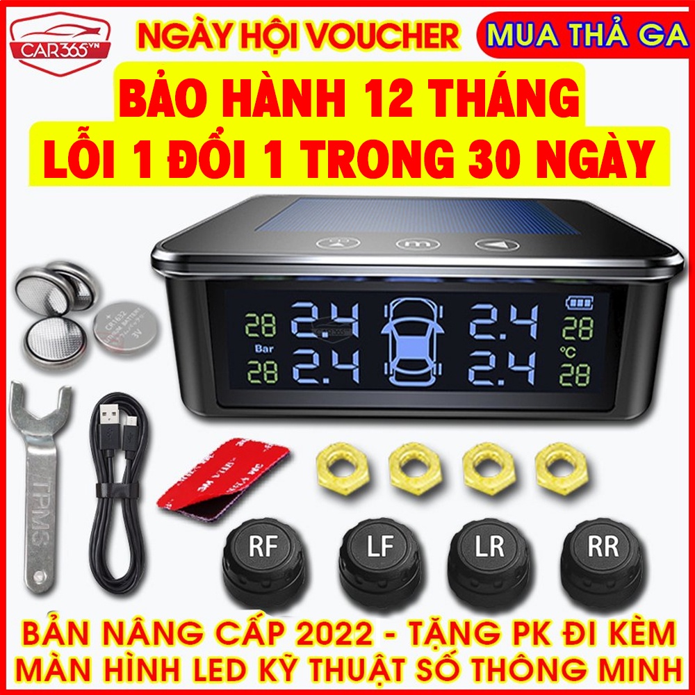 Cảm biến áp suất lốp ô tô cảm ứng van ngoài quốc tế mới cao cấp CAR365 phù hợp mọi loại xe, màn hình LCD