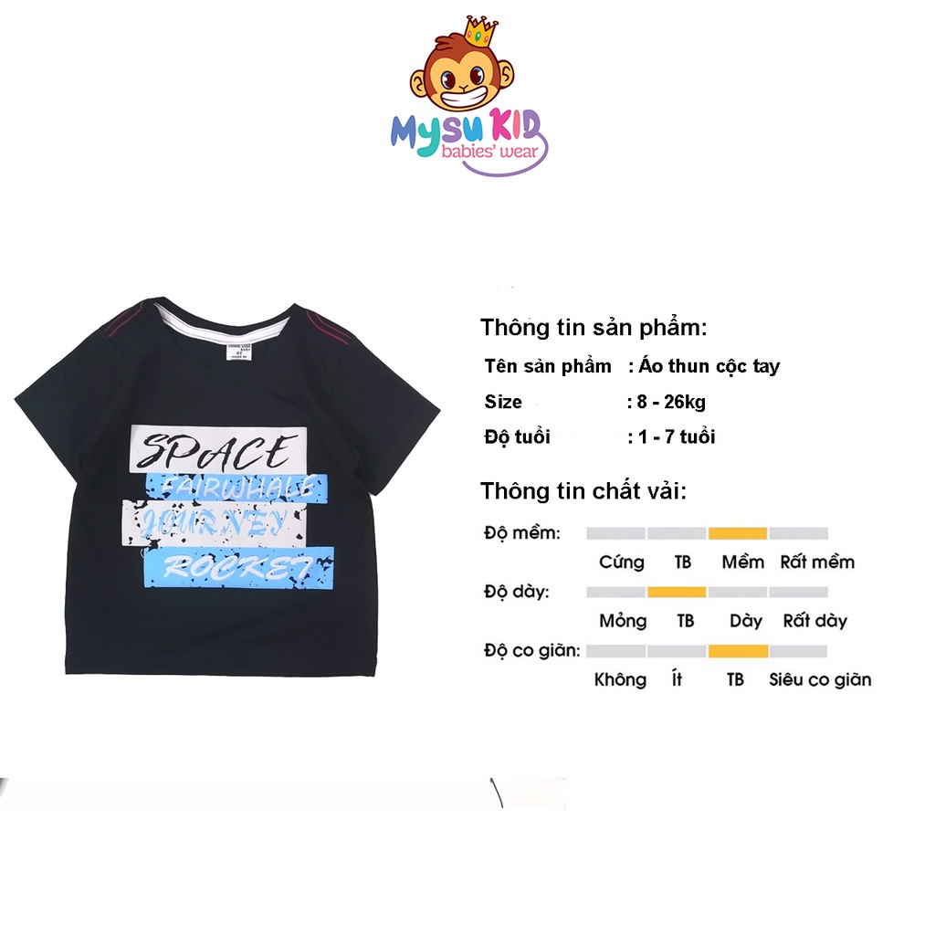 Áo thun cho bé trai ngắn tay Mysu kids thun cotton mềm mịn size 8-25kg AT16