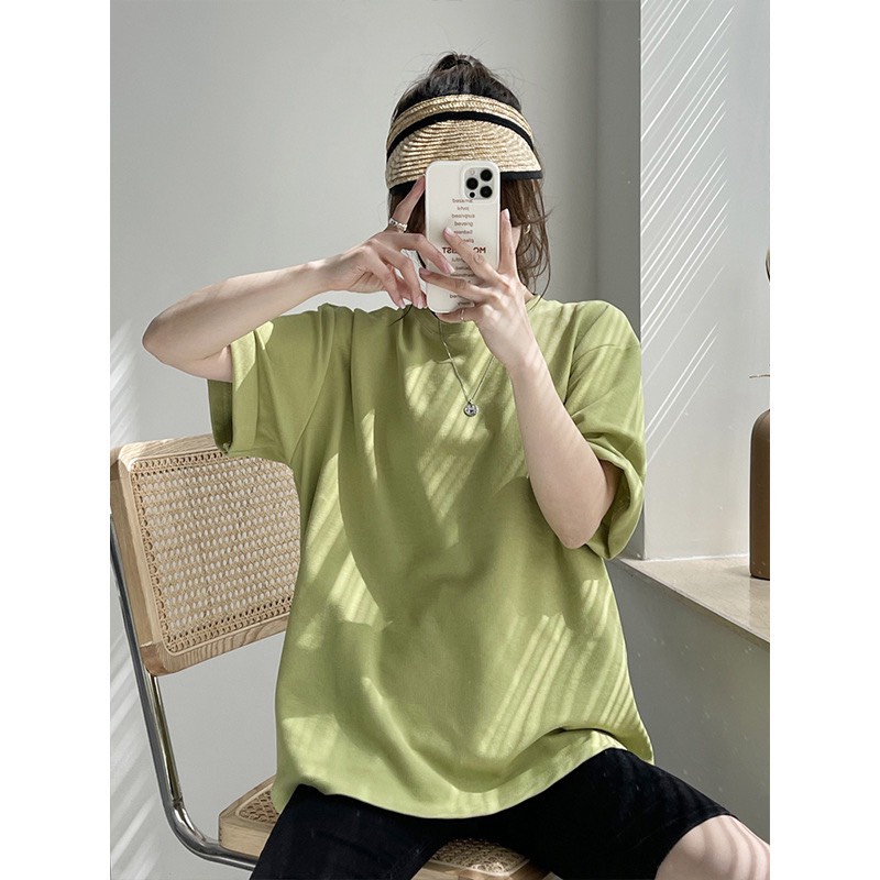 Áo thun nữ trơn form rộng tay lỡ 3158 cotton khô mịn dáng dài mặc giấu quần