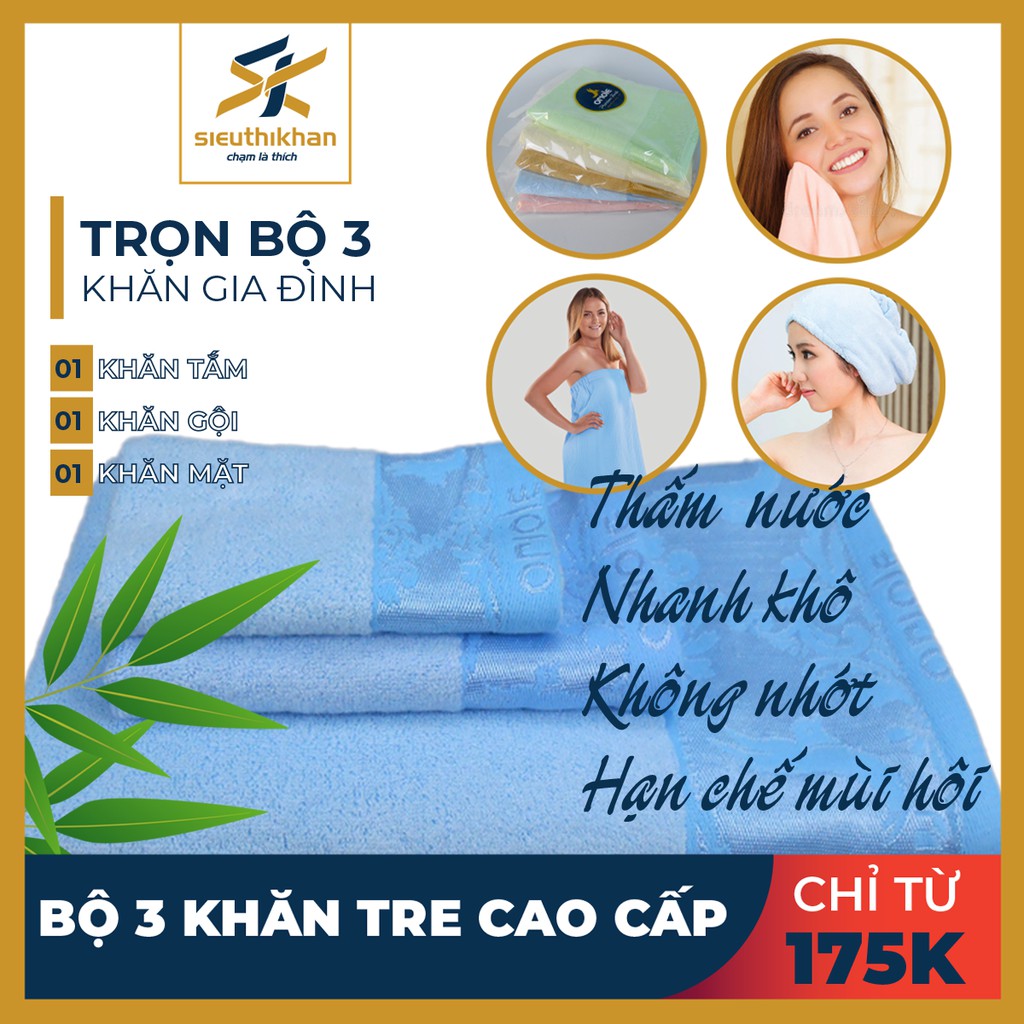 BỘ 3 KHĂN SỢI TRE CAO CẤP CHO GIA ĐÌNH &gt; THẤM NƯỚC, NHANH KHÔ, KHÔNG HÔI NHỚT