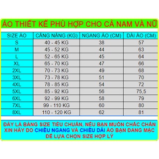Áo thun big size từ S đến 8XL