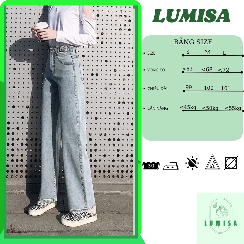 Quần jean nữ quần bò ống rộng phong cách hàn quốc cá tính trẻ trung ống suông cạp cao LUMISA QX115