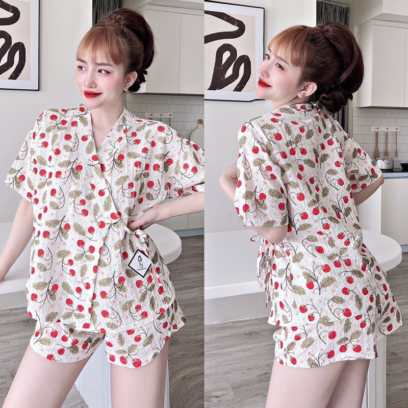 [Hàng mới ] Bộ pijama kimono mặc nhà đùi ĐŨI XỐP cho bạn nữ dưới 65kg