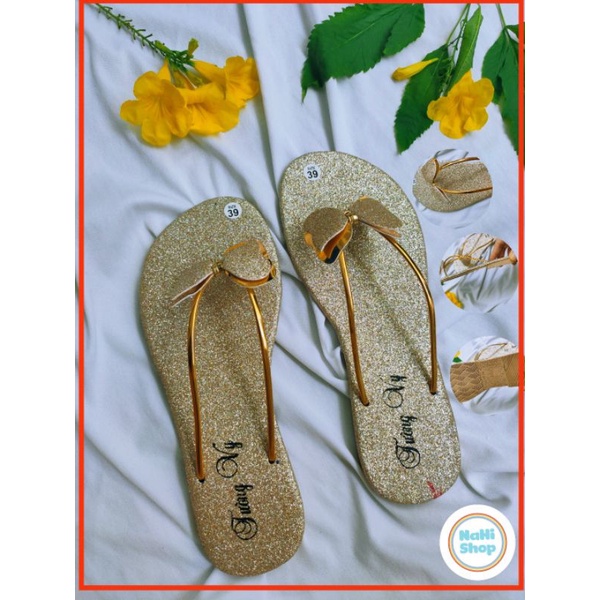 SALE 2021 Dép Kim Tuyến Xỏ ngón 2 Dây Nơ Cánh Tiên NAHI NGOCHIEU1111