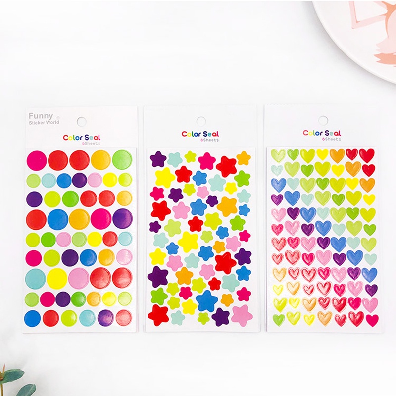 Set 6 Miếng Dán Hình Ngôi Sao / Trái Tim / Chấm Bi / Trái Tim Nhiều Màu Trang Trí Sổ Tay Diy