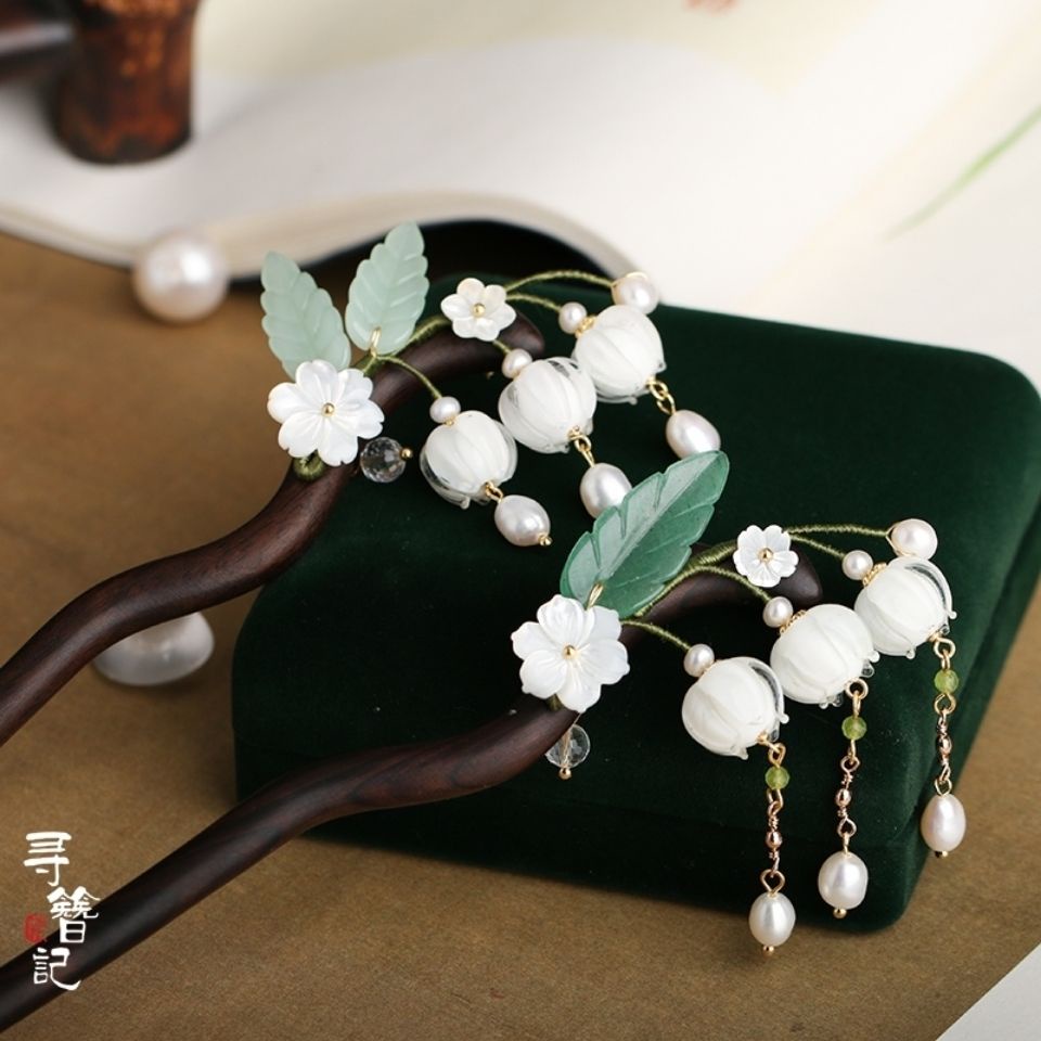 [Aishang Xinh Đẹp] Trâm Cài Tóc Tua Rua Phong Cách Hanfu Retro Trung Hoa Bước Chân Bằng Gỗ Mun Nhỏ Zhonglan Phụ Kiện Cài Tóc