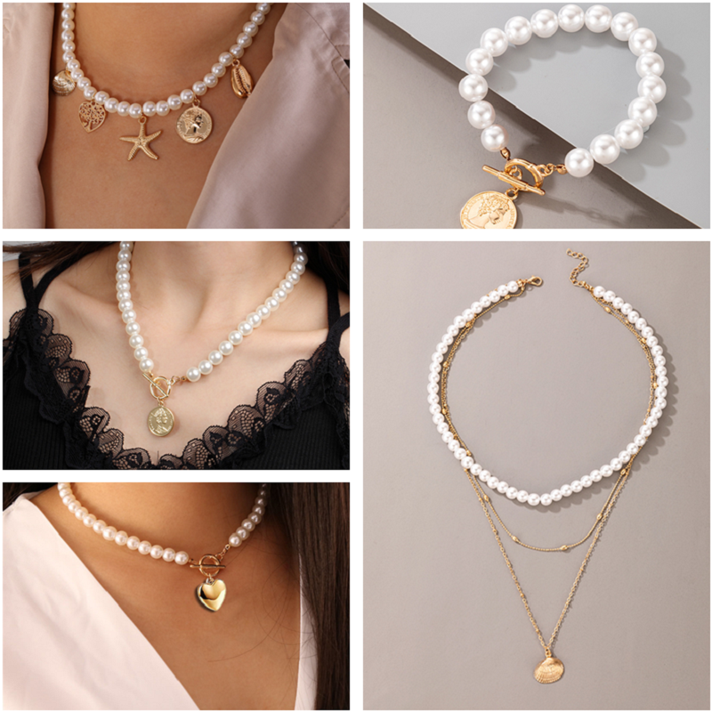 Vòng cổ choker chuỗi hạt ngọc trai phong cách retro thời trang cho nữ
