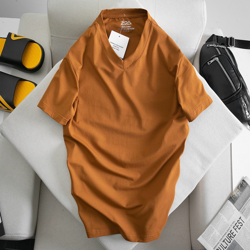 Áo Thun nam cổ tim chất cotton co giãn mềm mịn thoáng mát chuẩn form ACT01
