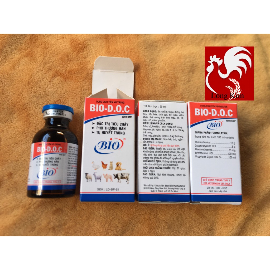 Bio DOC chai 20ml viêm phổi, phó thương hàn trên Heo, trâu, bò, dê, cừu, chó, mèo, gà đá, gia cầm