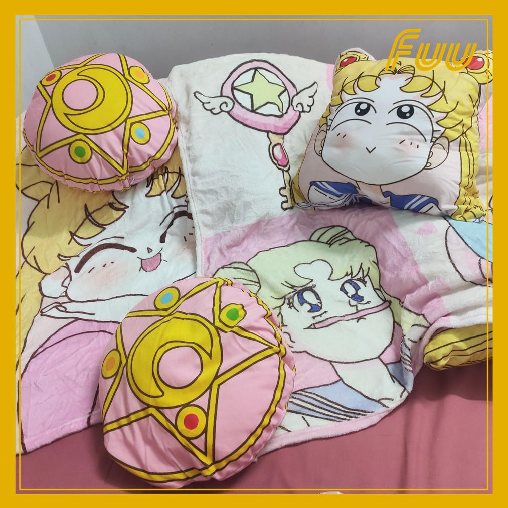 (Đọc kĩ mô tả) Gối kèm chăn Sakura Thủ Lĩnh Thẻ Bài, Thủy Thủ Mặt Trăng (Cardcaptor Sakura/Sailor Moon) mẫu 1