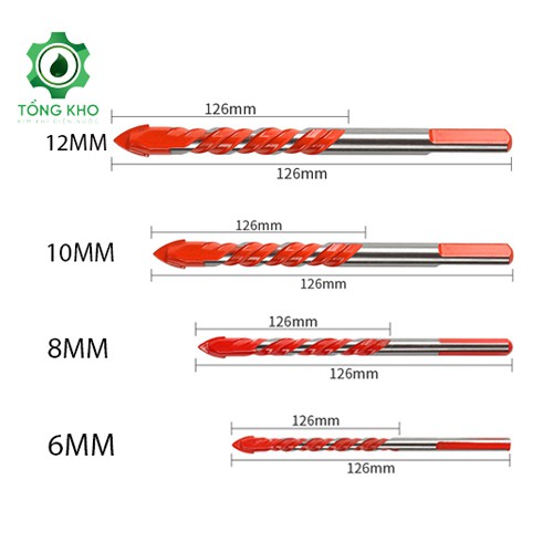 Mũi khoan đa năng 2 cạnh chân tam giác Kapusi cao cấp 12mm 10mm 8mm 6mm phù hợp khoan nhiều chất liệu