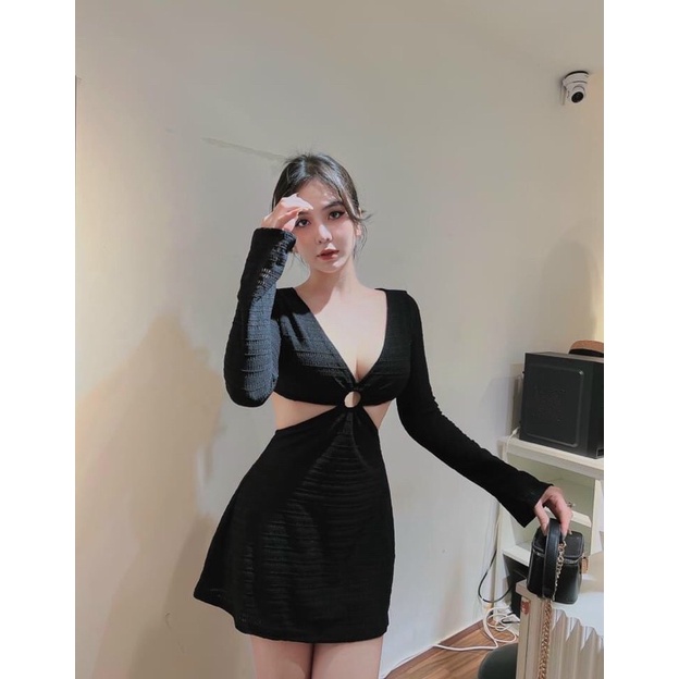 Đầm Ôm Body Khoét Eo Chất Dày Dặn , tay dài Cá Tính (Ảnh Tự Chụp) LY alohashop91
