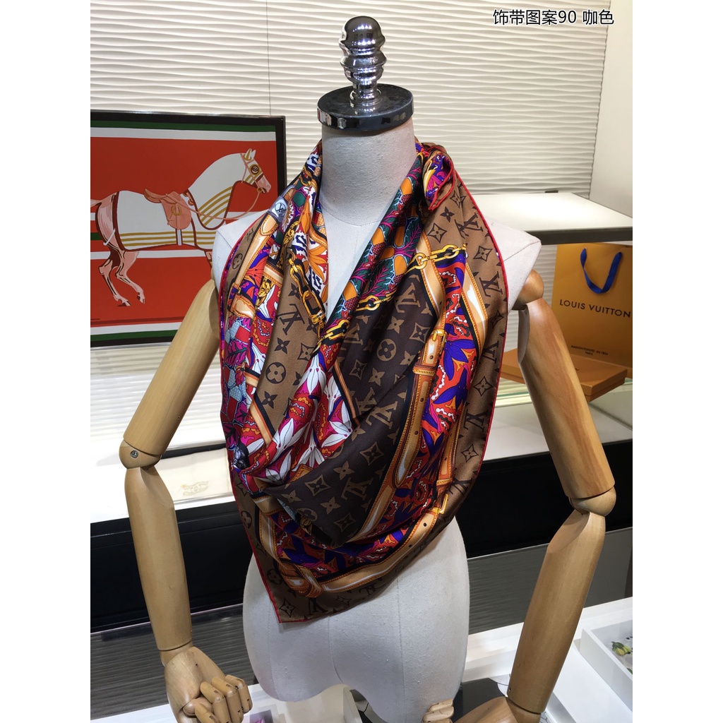 Khăn Quàng Cổ Vuông Bằng Lụa In Họa Tiết Cổ Điển Sang Trọng 2022 35.4 * 35.4 Inch