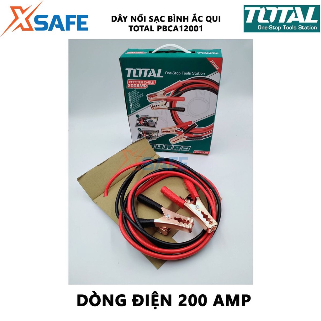 Dây cáp sạc bình ắc qui TOTAL PBCA12001 Dây câu sạc bình Dòng điện: 200 amp Kích thước kẹp: 14x9cm dây 8mm dài 2,5m