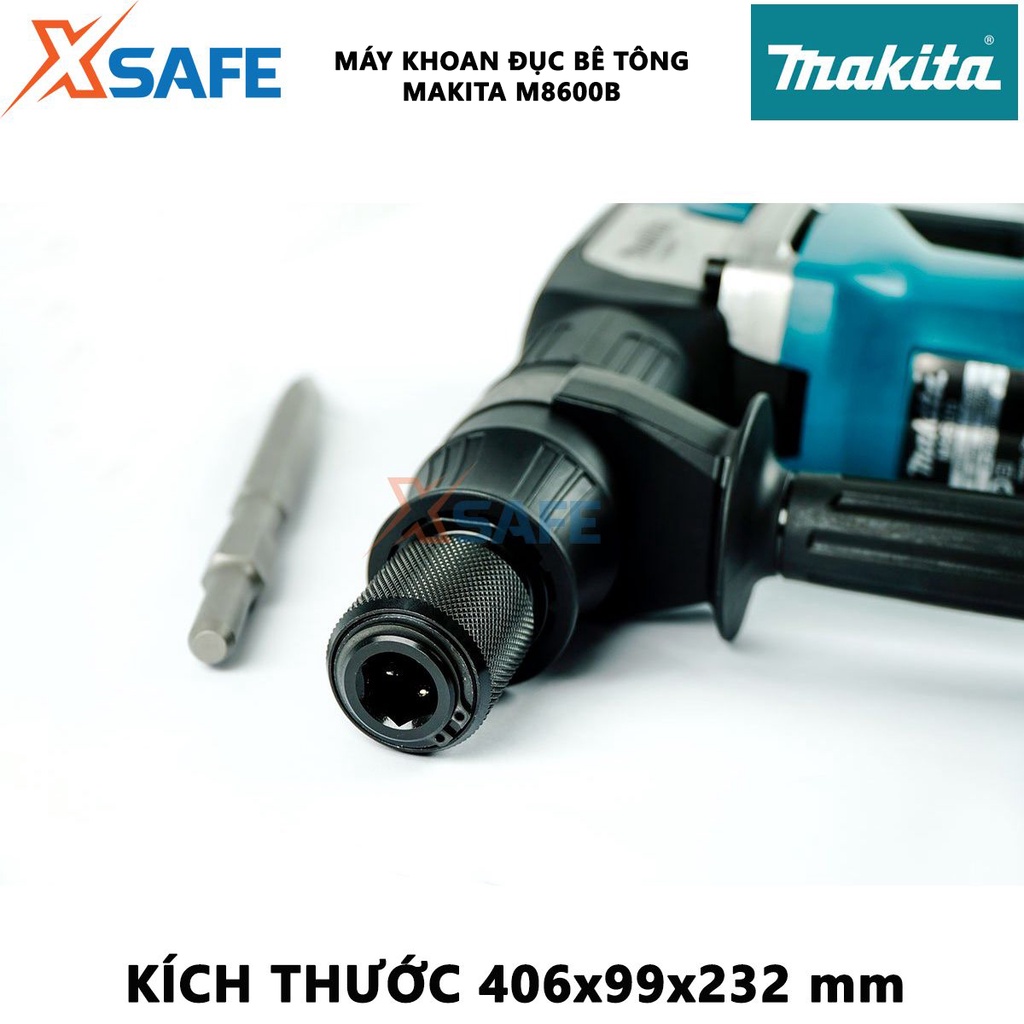 Máy khoan đục bê tông Makita M8600B Máy đục công suất 900W, tốc độ đập 2900l/p, lực đập 7.2J, dây dẫn dài 2.5m - [XSAFE]