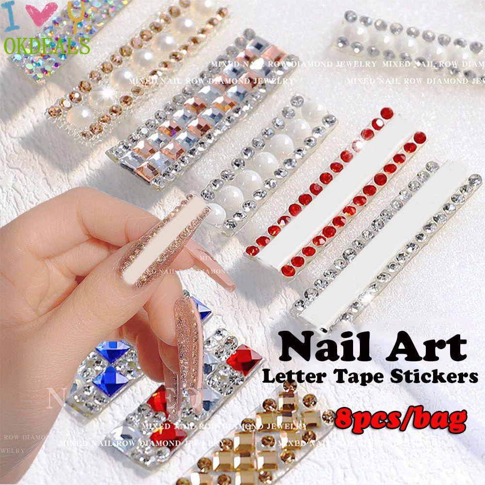 Sticker Dán Móng Tay Hình Chữ Cái Mới|Keo Dán Móng Giả Lấp Lánh|Kim Cương Đầy Màu Sắc Nóng Bỏng