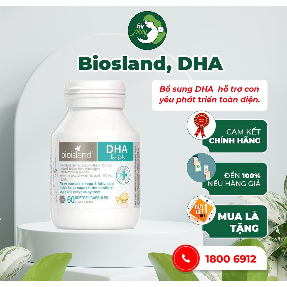 Viên uống bổ sung DHA cho trẻ từ 7 tháng tuổi Bio Island DHA Kids 60 viên- Mẹ Akay
