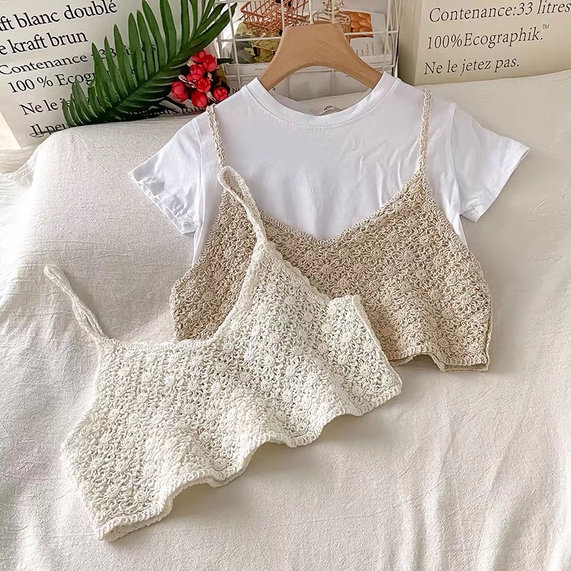 Áo Hai Dây Ngắn Dáng Rộng Hở Vai Thời Trang Mùa Hè Phong Cách Hàn Quốc Mới Cho Nữ