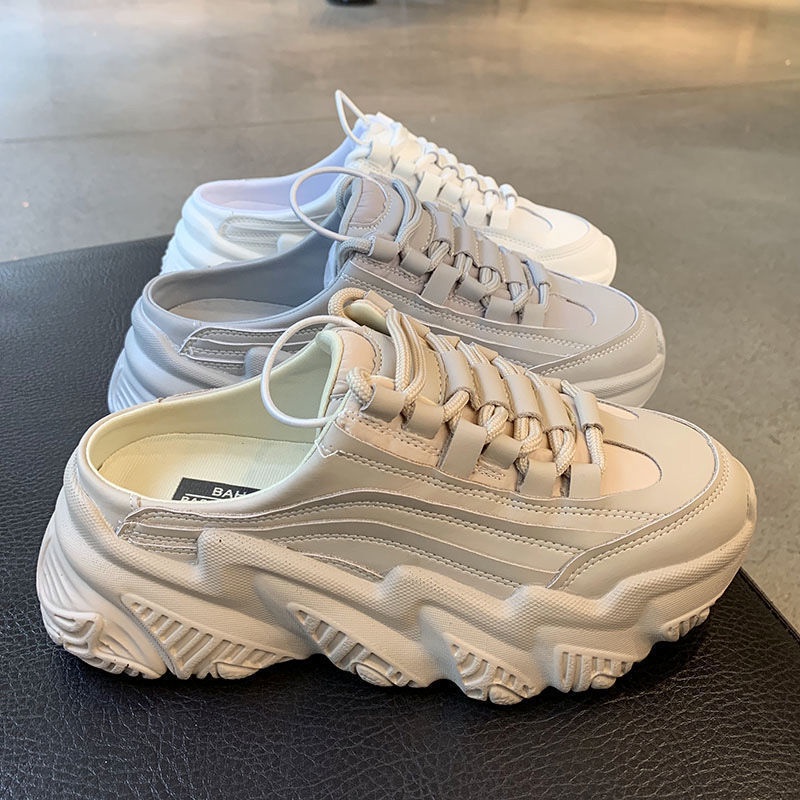 Hàng Có Sẵn Bán Chạy~Giày Trắng Mùa Hè Năm 2021 Thoáng Khí Đế Dày Nâng Chiều Cao Kiểu Dáng Mới Cho Nữ