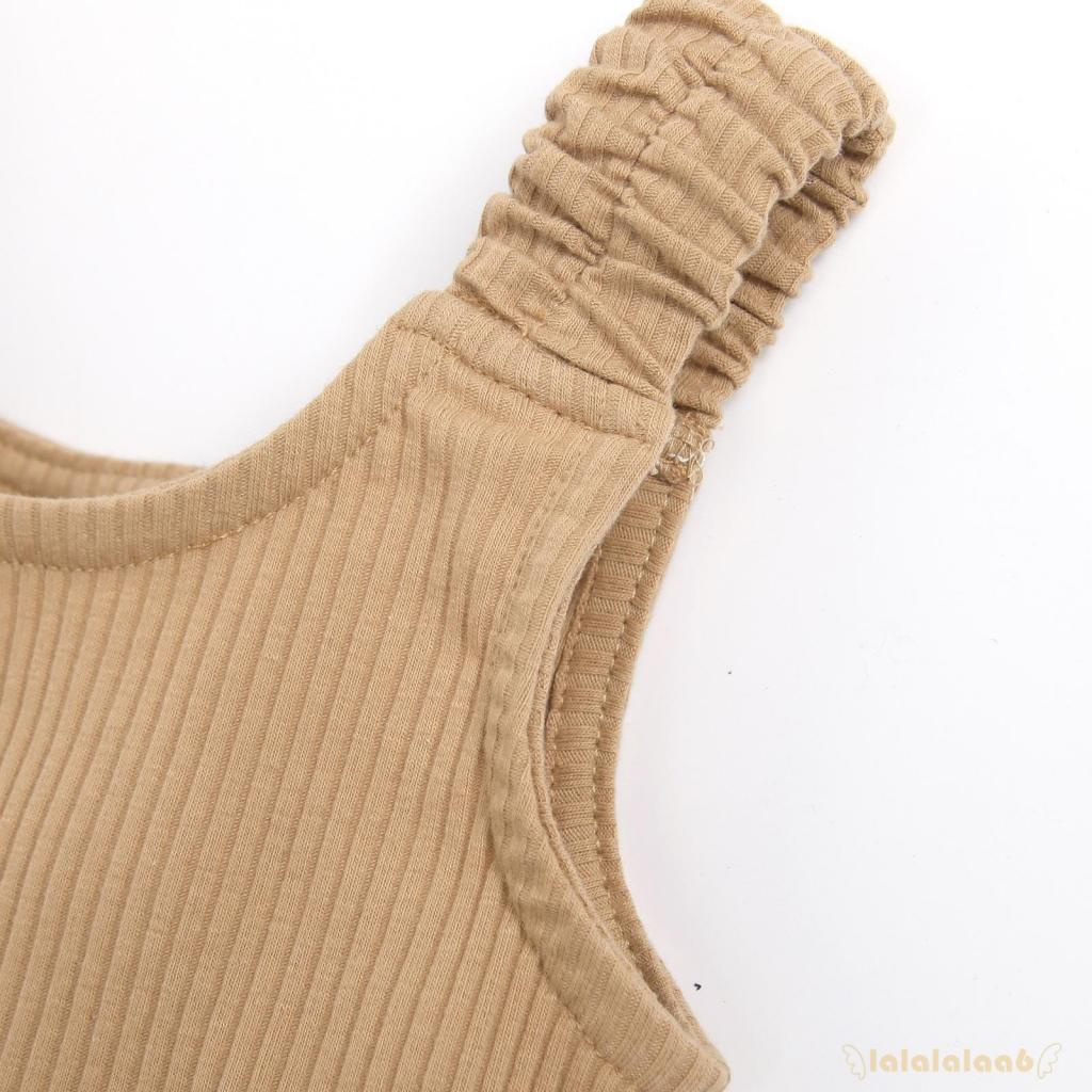 LAA6-Girl´s Jumpsuit Set, Wide Strap Sleeveless Ribbed Short Playsuit + Waist Bag