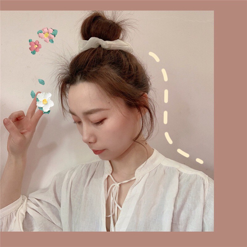 Nơ tóc scrunchi voan bồng bềnh cute