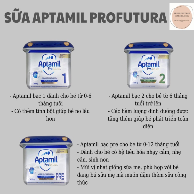 Sữa Aptamil Đức Bạc Pre - Số 1 - Số 2, date 2022 loại 800G