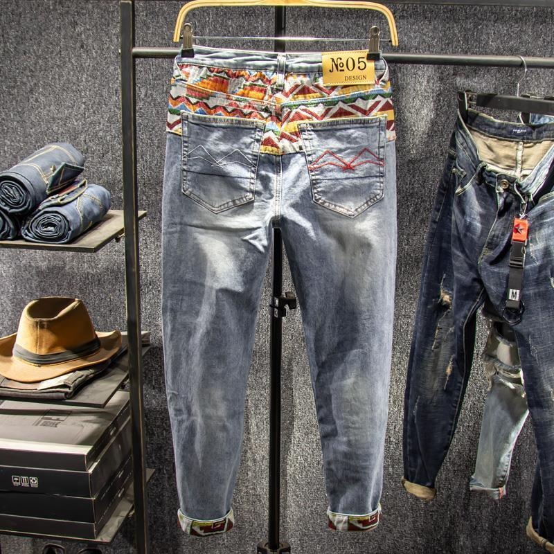 Quần jean dài thêu họa tiết phong cách Trung Hoa cho nam