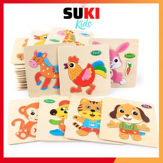 Tranh Ghép Hình 3D Gỗ Nổi Bộ Xếp Hình Cho Bé Đồ Chơi Giáo Dục Sớm Trẻ Em Thông Minh Trí Tuệ Cỡ 15x15cm Suki Kids DC-T04