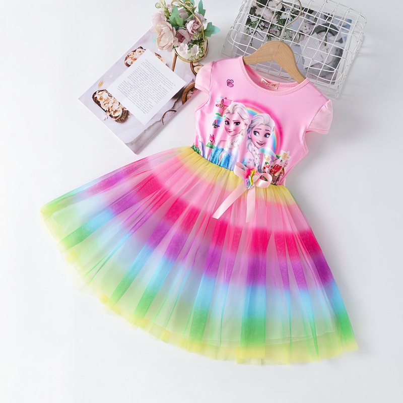 Váy elsa cho bé gái 3-8 tuổi kiểu dáng cầu vồng xinh xắn