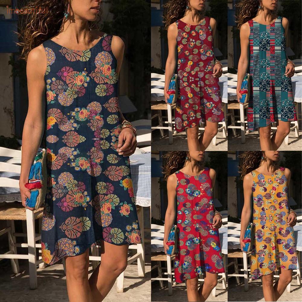 Dress Boho Dresses Floral Holiday Mini Dress Party Sleeveless Sundress