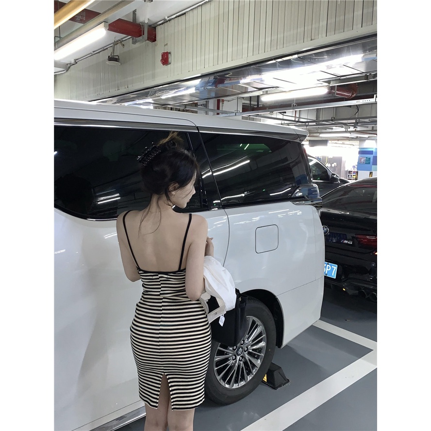 Cocory vn Đầm Hai Dây Dáng Ôm Họa Tiết Kẻ Sọc Thời Trang Mùa Hè Quyến Rũ Cho Nữ