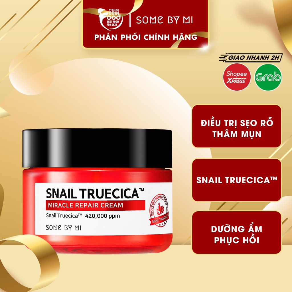 Kem Dưỡng Ẩm, Phục Hồi, Giảm Mụn Chiết Xuất Ốc Sên, Tràm Trà, AHA-BHA-PHA 30 Days Some By Mi Cream 60g