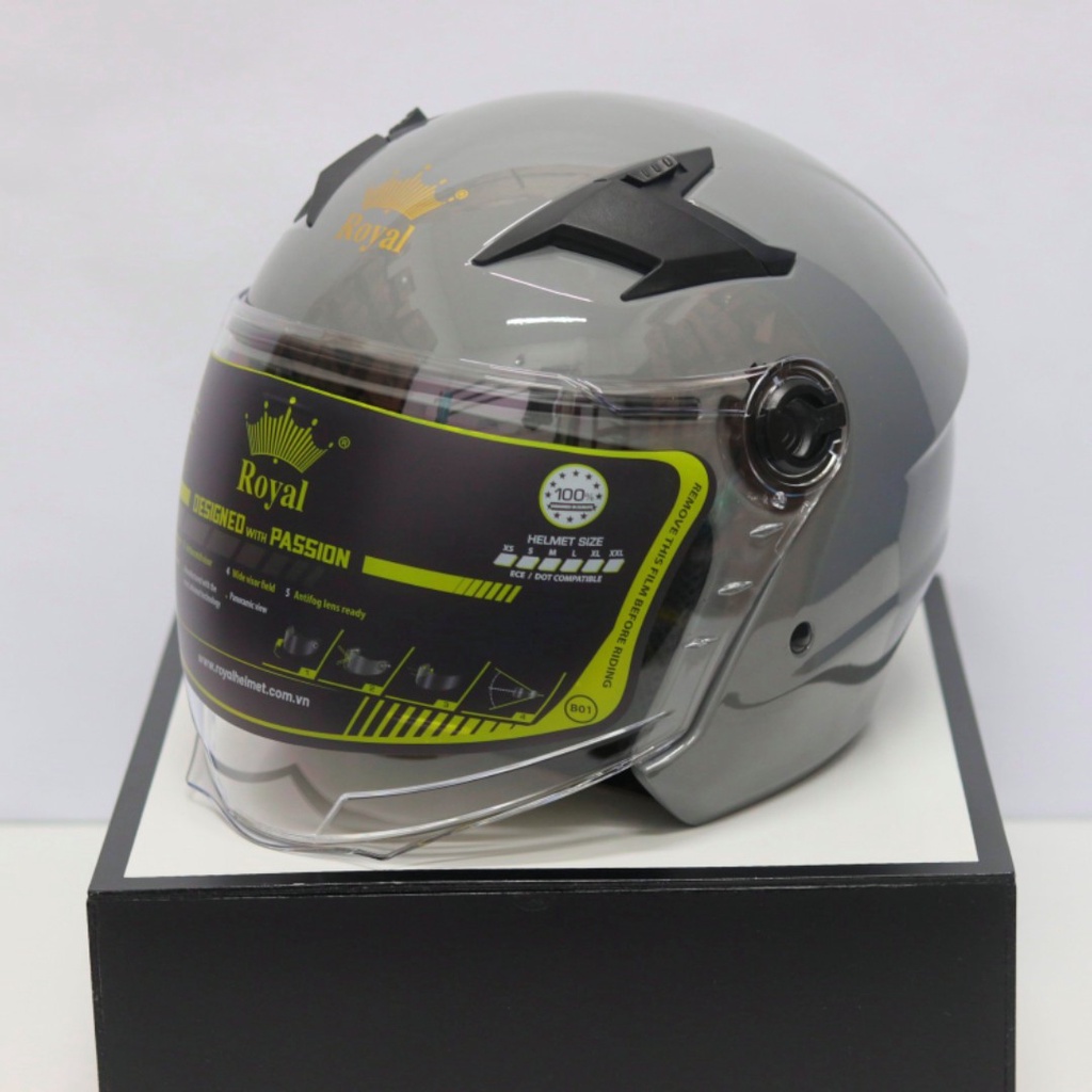 Mũ Bảo Hiểm ROYAL M268 Phiên Bản 2 kính /Màu xám Xi măng .