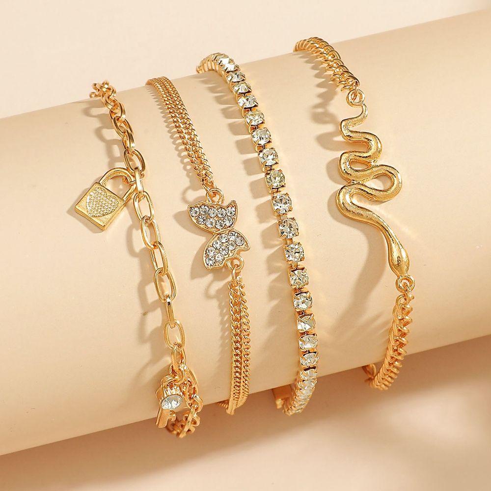 Vòng Tay Nhiều Lớp Hình Bướm WMES15H Phong Cách Bohemian Cổ Điển Có Thể Điều Chỉnh Kích Thước Dành|Vòng Tay Hợp Kim Hình Rắn Độc Đáo