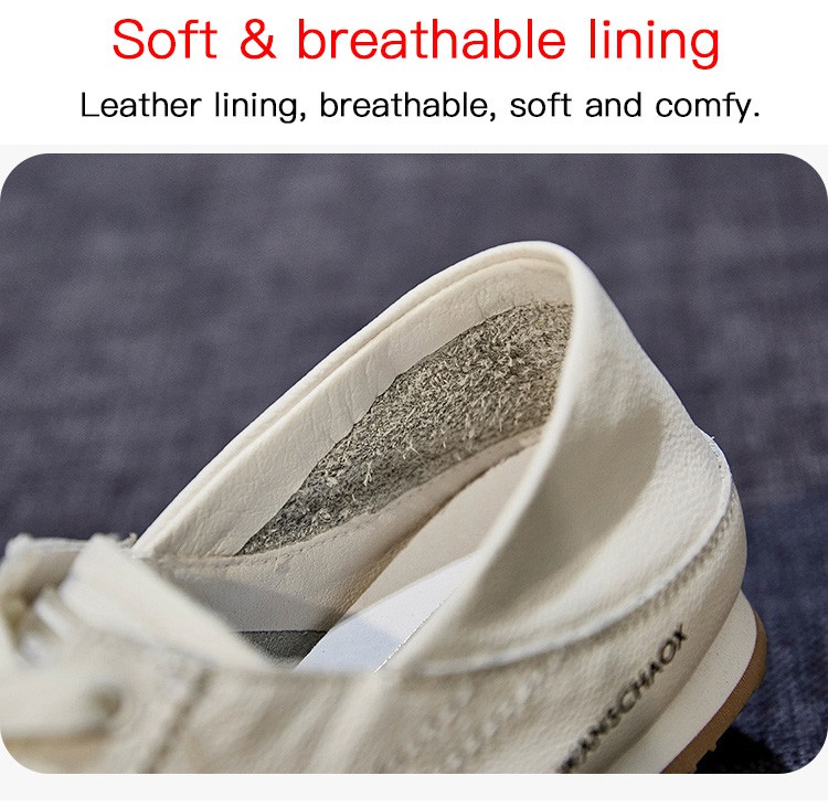 Giày da bò màu trắng đế mềm ổn định thoải mái khi đi bộ thời trang cho thiếu niên