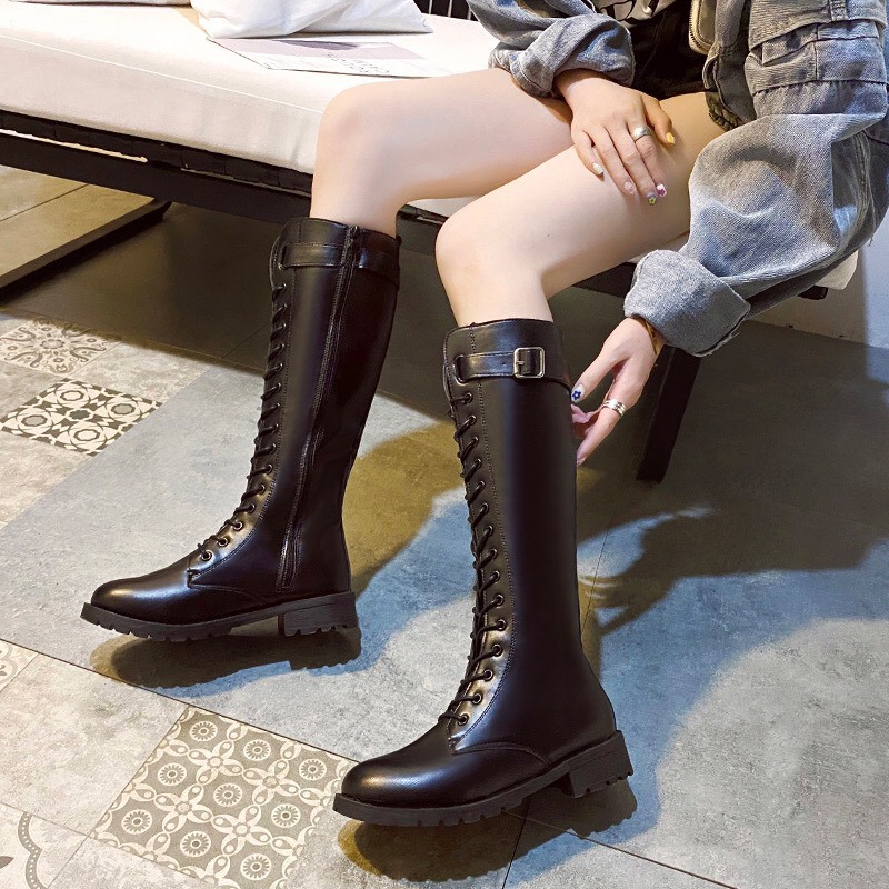 Bốt đùi da cao cổ DAPHNE có dây và khoá kéo kèm đai | BigBuy360 - bigbuy360.vn