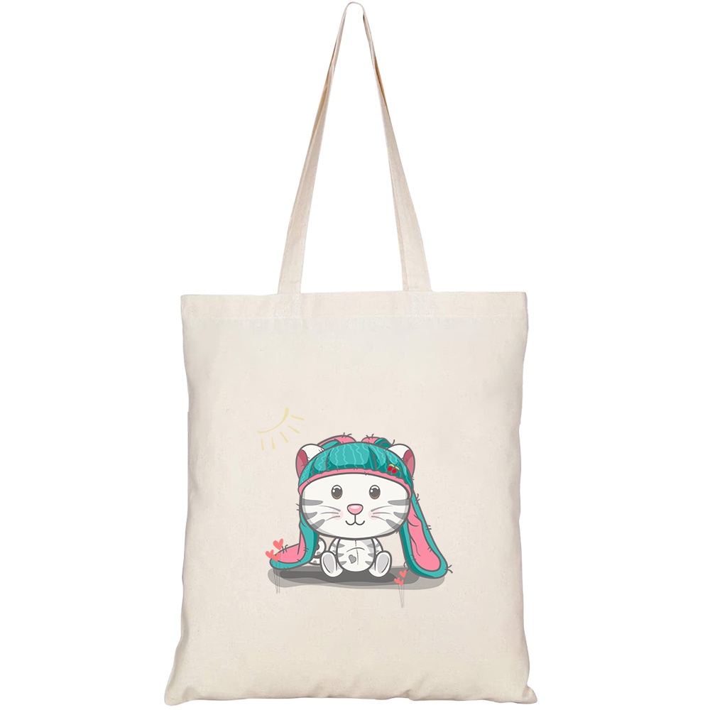 Túi vải tote canvas HTFashion in hình cute baby cat cartoon with seamless pattern HT214