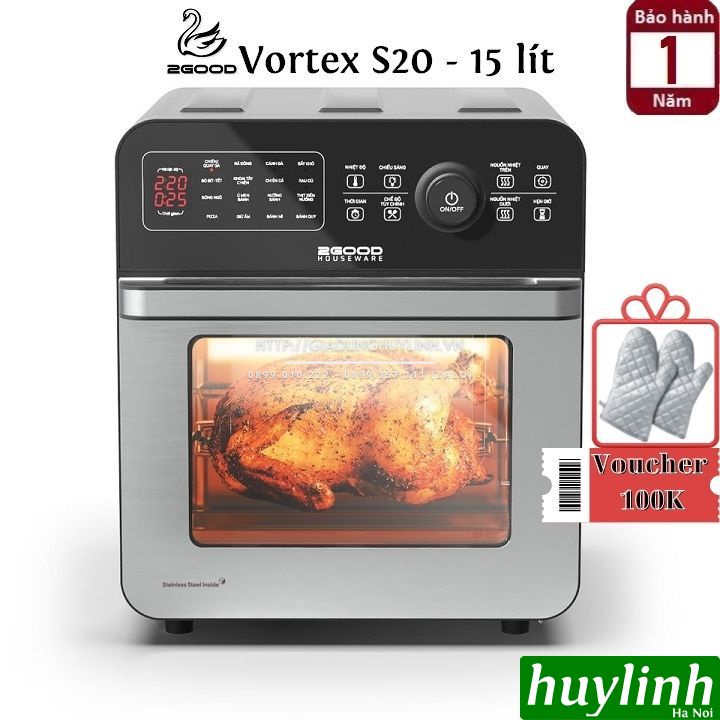 Nồi chiên không dầu điện tử 2Good Vortex S20 - 14.5 lít - Tặng găng tay - 16 chức năng