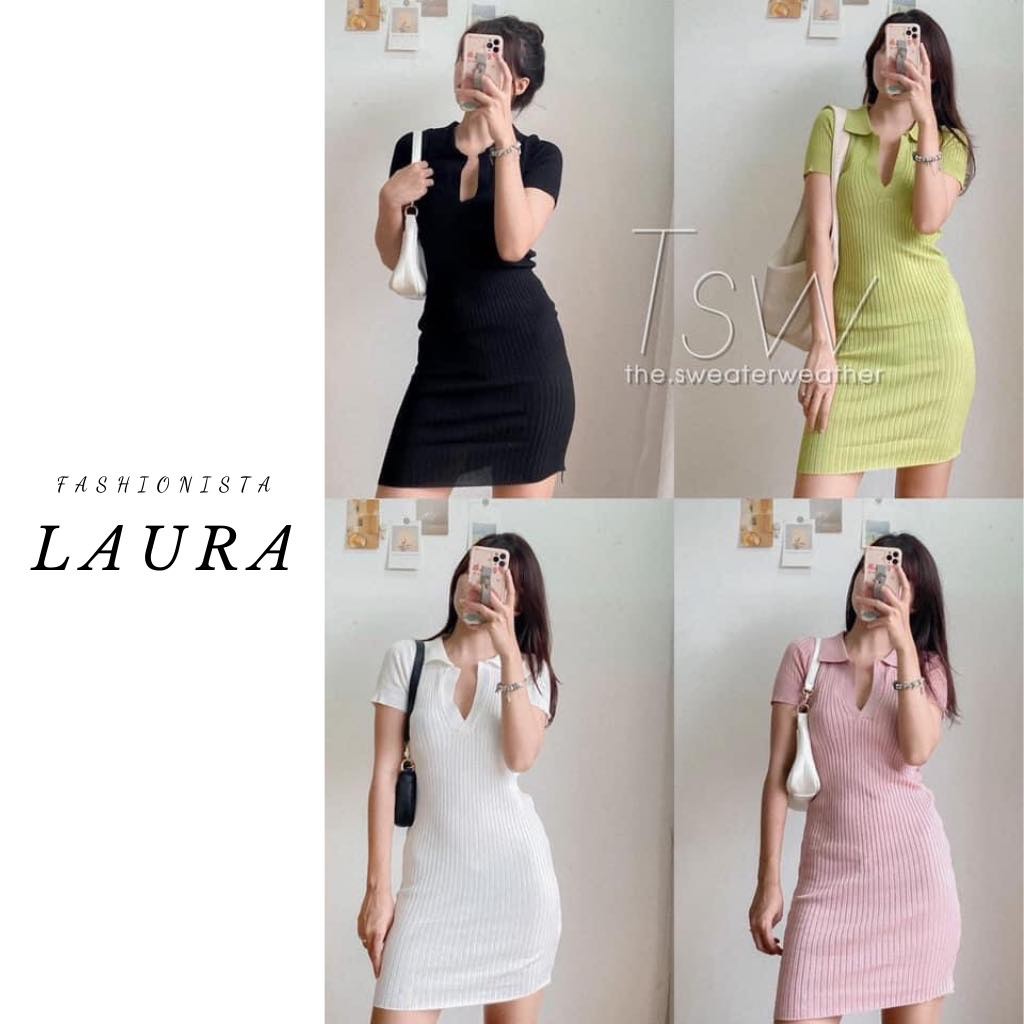 Váy body Laura Boutique - Váy polo len tăm tay lỡ cực hack dáng - Đầm body trẻ trung năng động