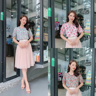 Áo kiểu nữ ❤️FREESHIP ❤️Áo sơ mi hoa nhí cổ ngọc ,hất liệu mềm