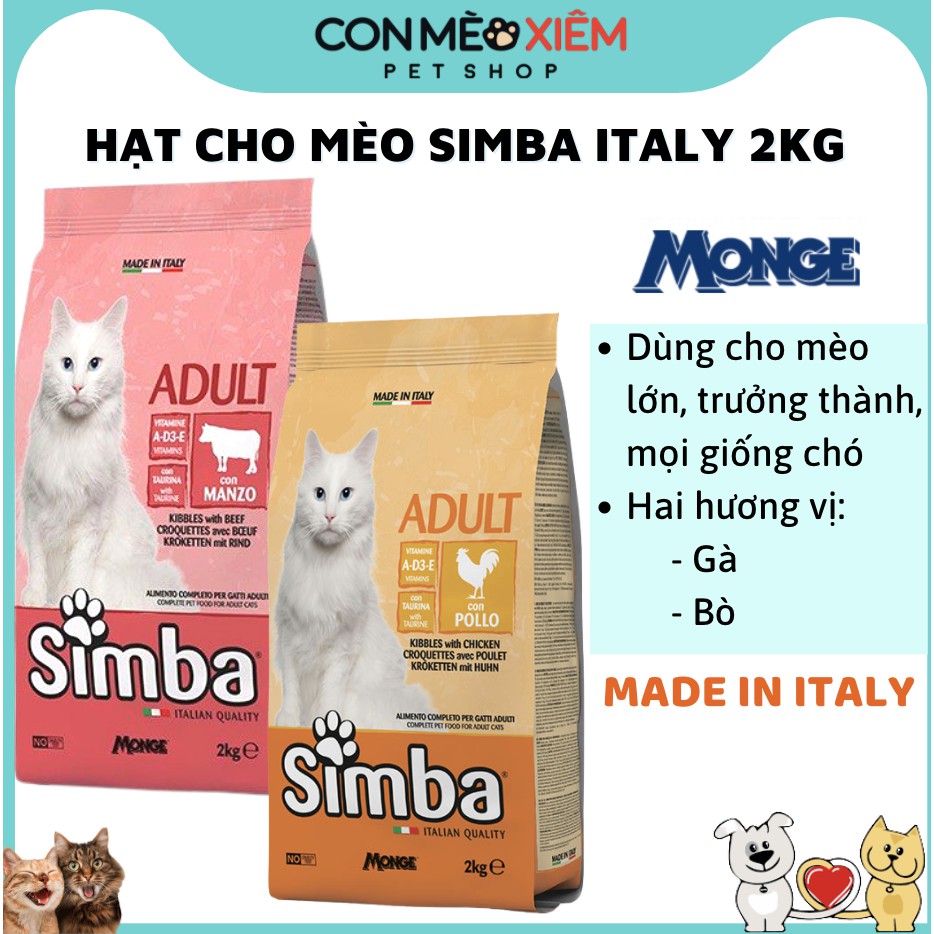 Hạt cho mèo Simba italy 2kg, thức ăn khô mèo con lớn trưởng thànhCon Mèo Xiêm