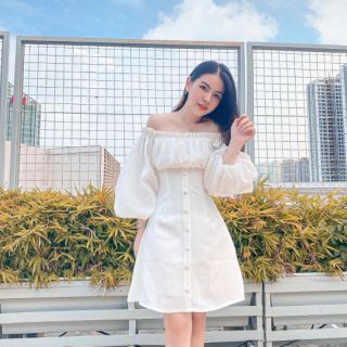 váy trắng, đen dự tiệc trễ vai tay bồng  sang chảnh kèm ảnh thật SẴN TRẮNG