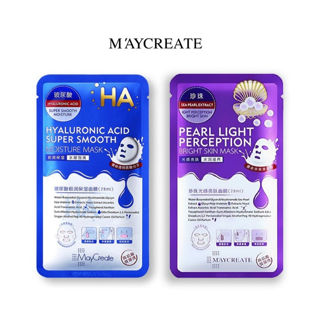 Mặt Nạ Dưỡng Ẩm Dưỡng Trắng Da HA Maycreate Mask Ha 1 miếng Hàng Nội Địa Trung MN02