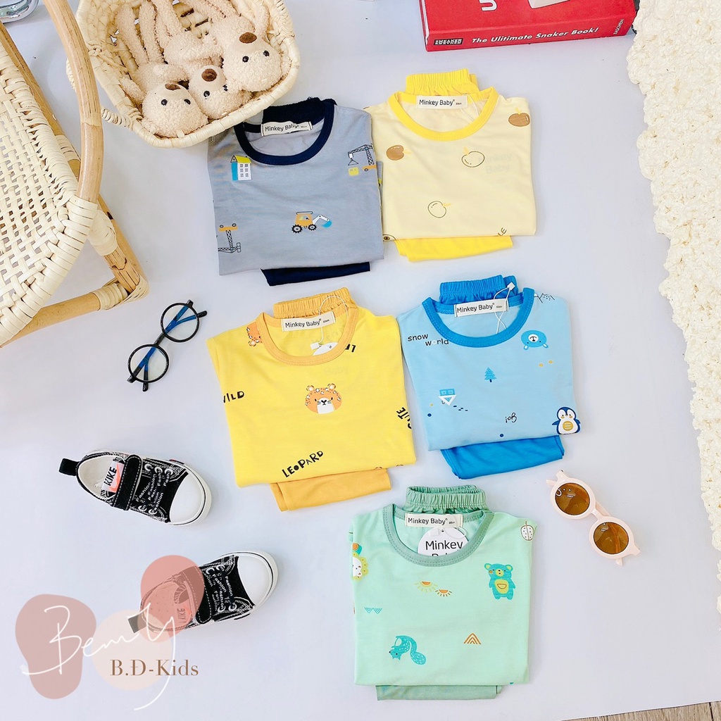 SALE BỘ DÀI TAY THUN LẠNH IN HÌNH DỄ THƯƠNG BÉ TRAI BÉ GÁI  SIZE 10-20KG(D1)